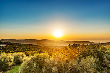 Sticker - Sunset in Ajloun, Jordan, about 76 km north west of Amman, with Israel visible