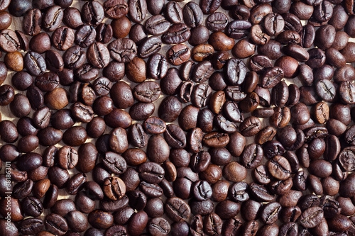 Obraz w ramie Rozsypane brązowe ziarna kawy - tło