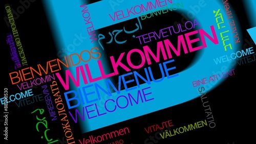 Fotografie, Obraz Willkommen Welcome Internationale Farben Abbildung Worten tagcloud