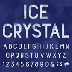 Fototapete - Crystal ice type font. Vector Alphabet.
Frozen ice letters, numbers and punctuation marks on a crystal background. Stock vector for your headlines, posters etc.