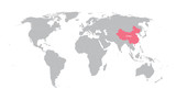 Fototapeta Mapy - world map with indication of China