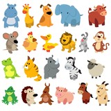 Fototapeta Pokój dzieciecy - Set of cute cartoon wild animals and pets.