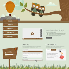 Wall Mural - flat creative website templates, with cute owls illustration,