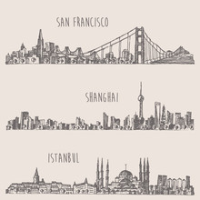 Shanghai Istanbul San Francisco City Sketch