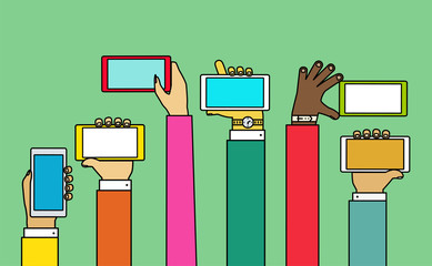Poster - Interaction hands using mobile. Concept for web and mobile