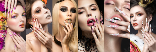 Leinwand Poster Nail Art Collection. Beauty face. Beautiful girls modeli