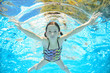 © Iuliia Sokolovska - Child swims in pool underwater, happy active girl has fun in water
