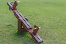 Wooden Teeter Totter In Public Playground