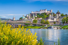 Historic City Of Salzburg With Salzach River In Summer, Salzburger Land, Austria