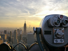 Tower Viewer Telescope Binoculars Over Looking The New York City Skyline