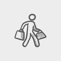 Wall Mural - Man carrying shopping bags sktech icon