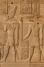 Relief Carving In The Ancient Egyptian Temple Of Kom Ombo Near Aswan, Egypt