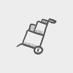 Sticker - Trolley with boxes sketch icon