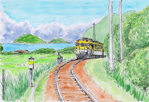 Plakat na zamówienie Ilustracja pociągu w chińskim krajobrazie