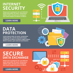 Fototapete - Internet security, data protection, secure data exchange, cryptography flat illustration concepts set