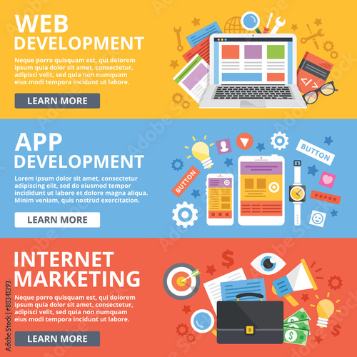 Fotografía Web development, mobile apps development, internet marketing flat illustration c