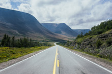 Straight Bonne Bay Road On The East Arm Of The Gros Morne National Park, Newfoundland, Canada