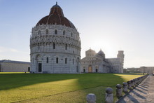 Baptistery, Duomo Santa Maria Assunta And The Leaning Tower, Piazza Dei Miracoli, Pisa, Tuscany