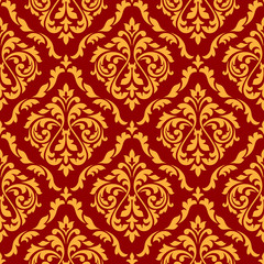 Poster - Damask seamless pattern with orange and red colors