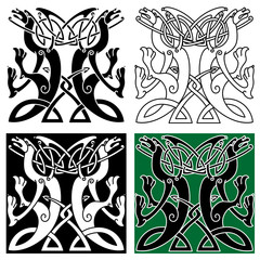 Canvas Print - Tribal dragons ornament with celtic knot pattern