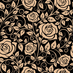 Poster - Blooming roses floral seamless pattern