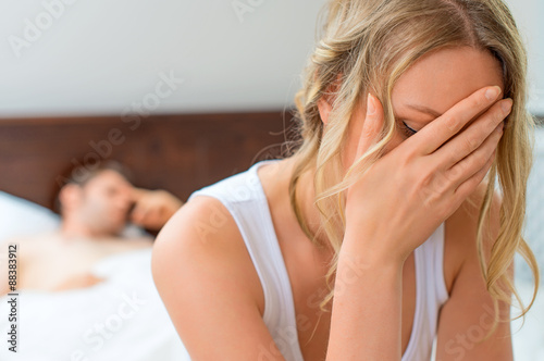 Fotografie, Obraz Upset young couple having problems with sex.