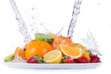 Fototapeta Łazienka - Fruits with water splashes