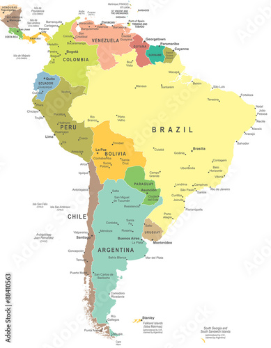 Fotografía South America map - highly detailed vector illustration.