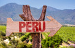 Peru wooden sign with winery background