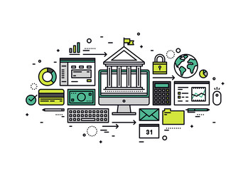 Aufkleber - Online banking line style illustration