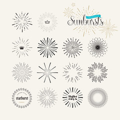 Wall Mural - set of vintage style sunburst elements for graphic and web design. starburst/light rays handmade vec