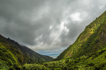 Canvas Print - A view of central Maui valley through Mauna Kahalawai from within Iao Valley State Park on Maui, Hawaii