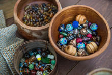 Wooden Bowls With Various Beads