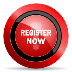 Poster - register now red glossy web icon