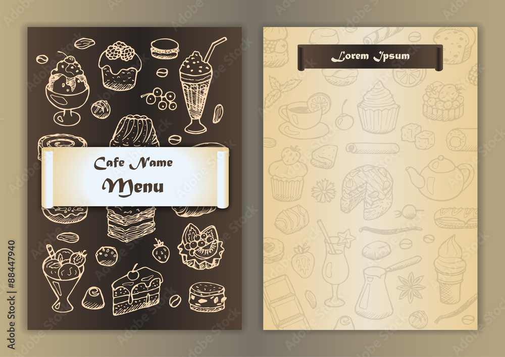 Cafe menu with hand drawn doodle elements Stock Vector | Adobe Stock