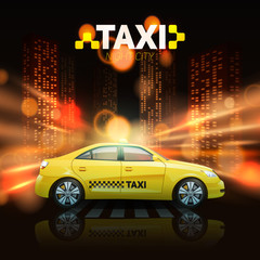 Wall Mural - Taxi On City Background