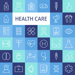 Wall Mural - Vector Flat Line Art Modern Healthcare and Medicine Icons Set