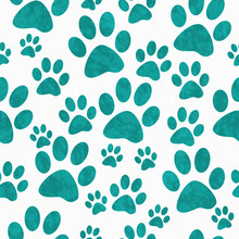 Teal And White Dog Paw Prints Tile Pattern Repeat Background
