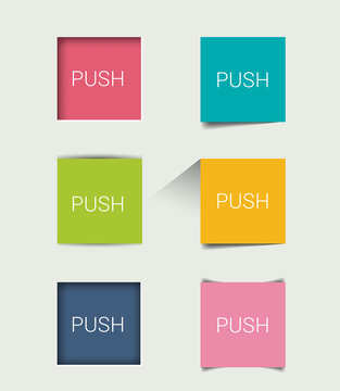Set of square flat buttons, elements. Vector illustration. 