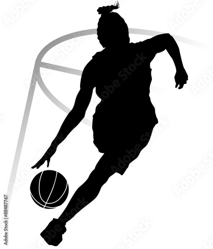 Naklejka - mata magnetyczna na lodówkę Silhouette Woman Basketball Player