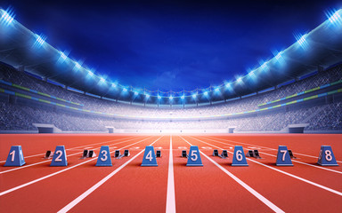 Wall Mural - athletics stadium with race track with starting blocks