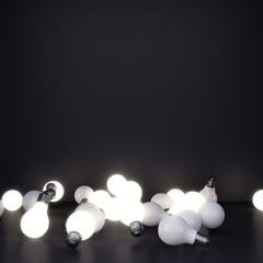 3 d render of field of light bulbs.