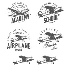 Light Airplane Related Emblems, Labels And Design Elements