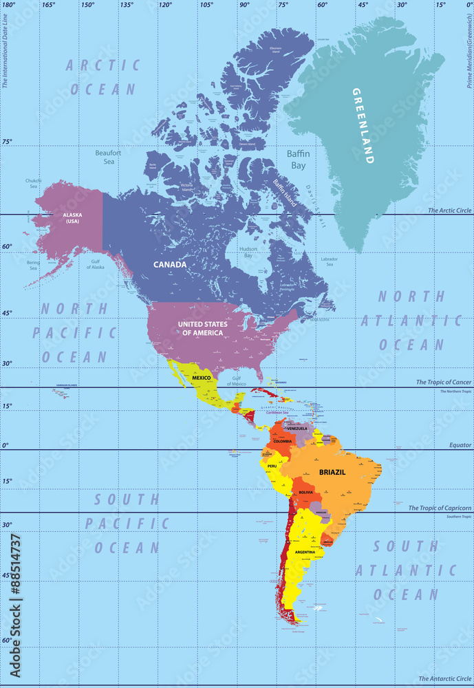 high detailed map of North and South America Stock Vector | Adobe Stock