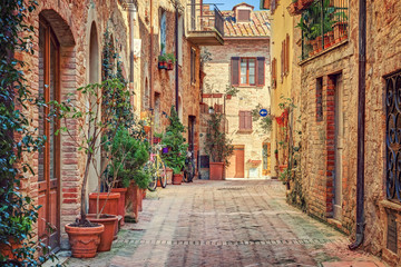 Fototapete - Alley in old town Tuscany Italy