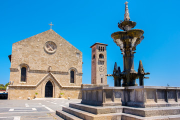 Canvas Print - Fountain and Church. Rhodes, Greece