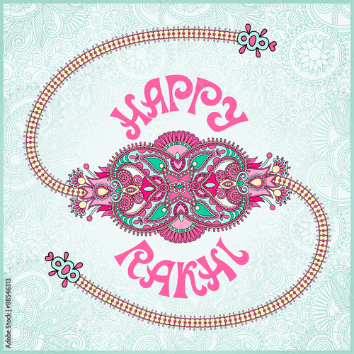Foto Happy Rakhi greeting card for indian holiday Raksha Bandhan