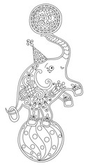 Canvas Print - line art illustration of circus theme - elephant balancing on a 