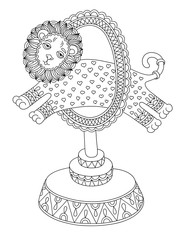 Canvas Print - line art illustration of circus theme - a lion jumps through