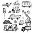baby cars set. funny baby toys. vector doodle collection